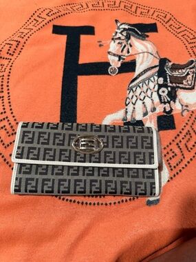 Fendi Monogram Continental Wallet in Brown and Ivory